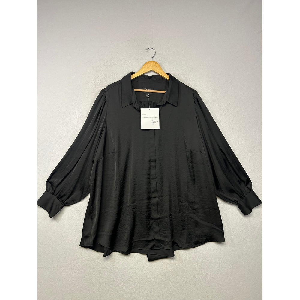 Elegant Chic Dennis by Dennis Basso Womens 1X Black Satin Tie Back Blouse